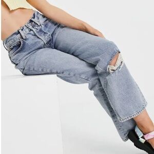 Topshop Double Ripped Knee Nonstretch Dad Jeans